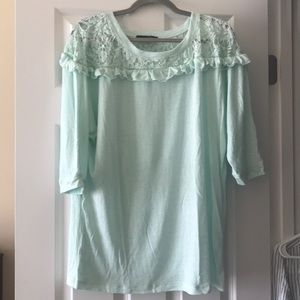 Women’s 3/4 Knit Sleeve Lace Ruffle Top - L